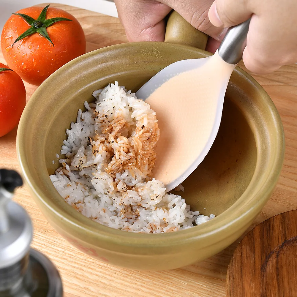 1PCS Silicone Rice Spoon Stainless Steel Handle Non-stick Cooking Spoon Anti-scalding Pot Rice High-temperature-resistant Spoon view 3