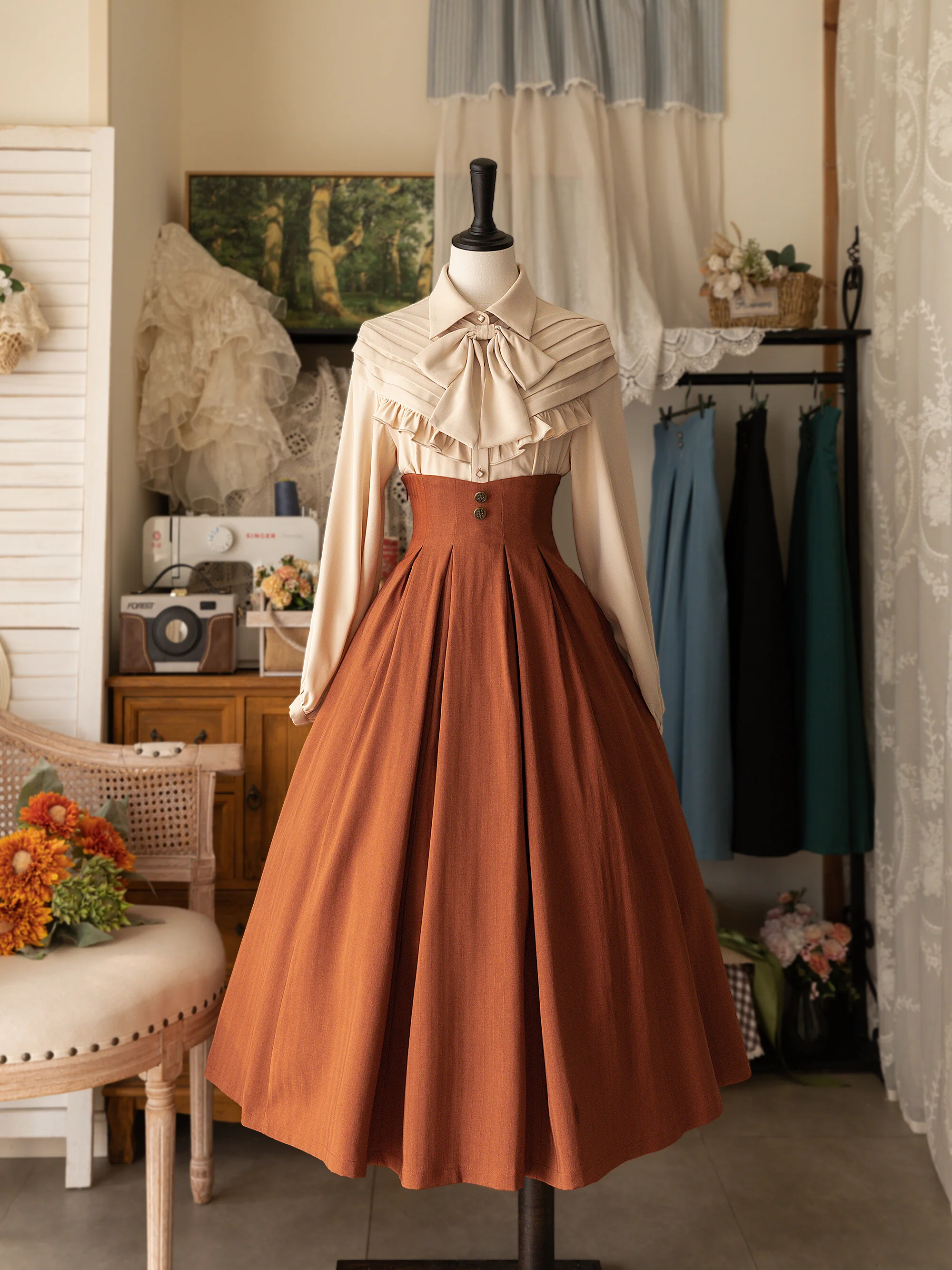 Retro Classical Japanese Style Mori Long Skirt Original Design High Waist A-line Casual All-matched Pleated Skirt Women Summer