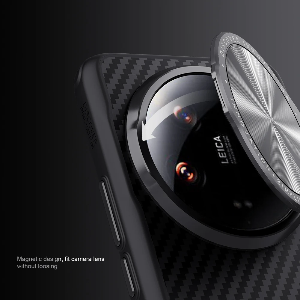 Nillkin Thin Aramid Carbon Fiber Case For Xiaomi 14 Ultra Magnetic Flip Metal Lens Cover Hard Protector Shell