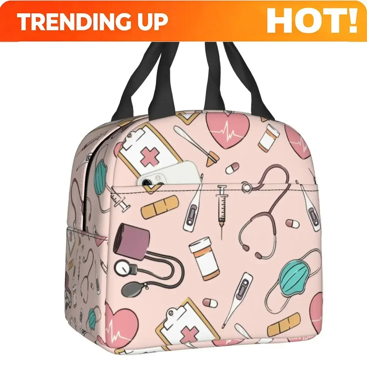 Custom Bag Custom Custom Pink Doctor Nurse Insulated Lunch Bag For School Office Enfermera En Apuros Portable Cooler Thermal Lun
