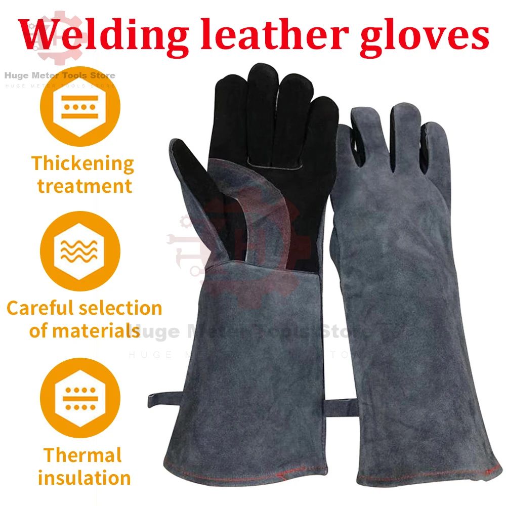 Guantes De Cuero Resistentes Al Calo 40cm Long Cowhide Welding Gloves Double-layer Heat-Insulated High-Temperature Resistant