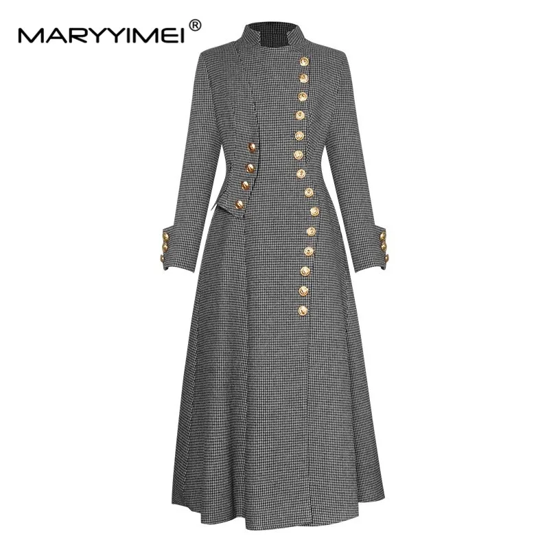 

MARYYIMEI Fashion Designer Overcoat Winter Women Standing collar Long sleeve Single breasted Waist up Keep warm Windbreaker