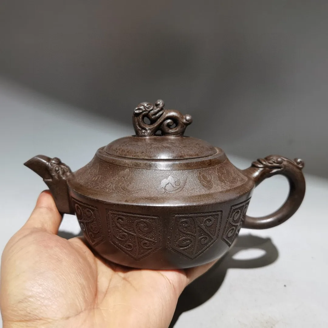 Purple teapot Yixing Purple Clay Teapot antique-style Flower symbol pattern Dragon  pot Dragon handle teapot Kettle Teapot
