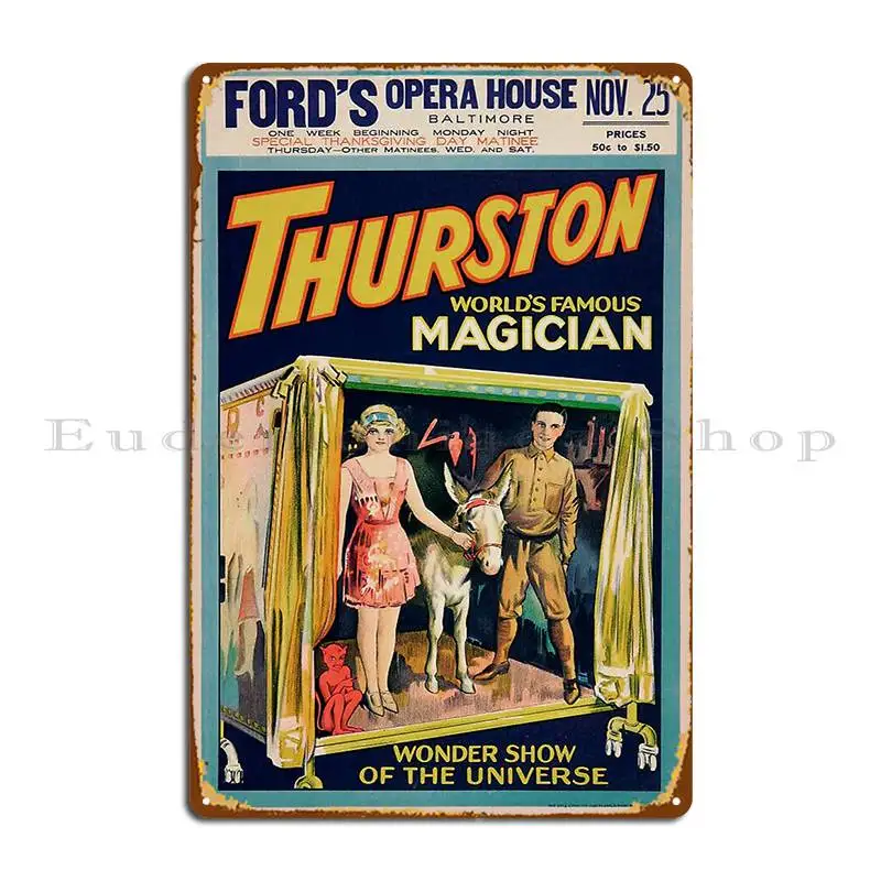 Thurston The Great With Balaam His Donkey Opera House, cartel de placa de Metal, cartel de estaño, impresión Vintage, 1929