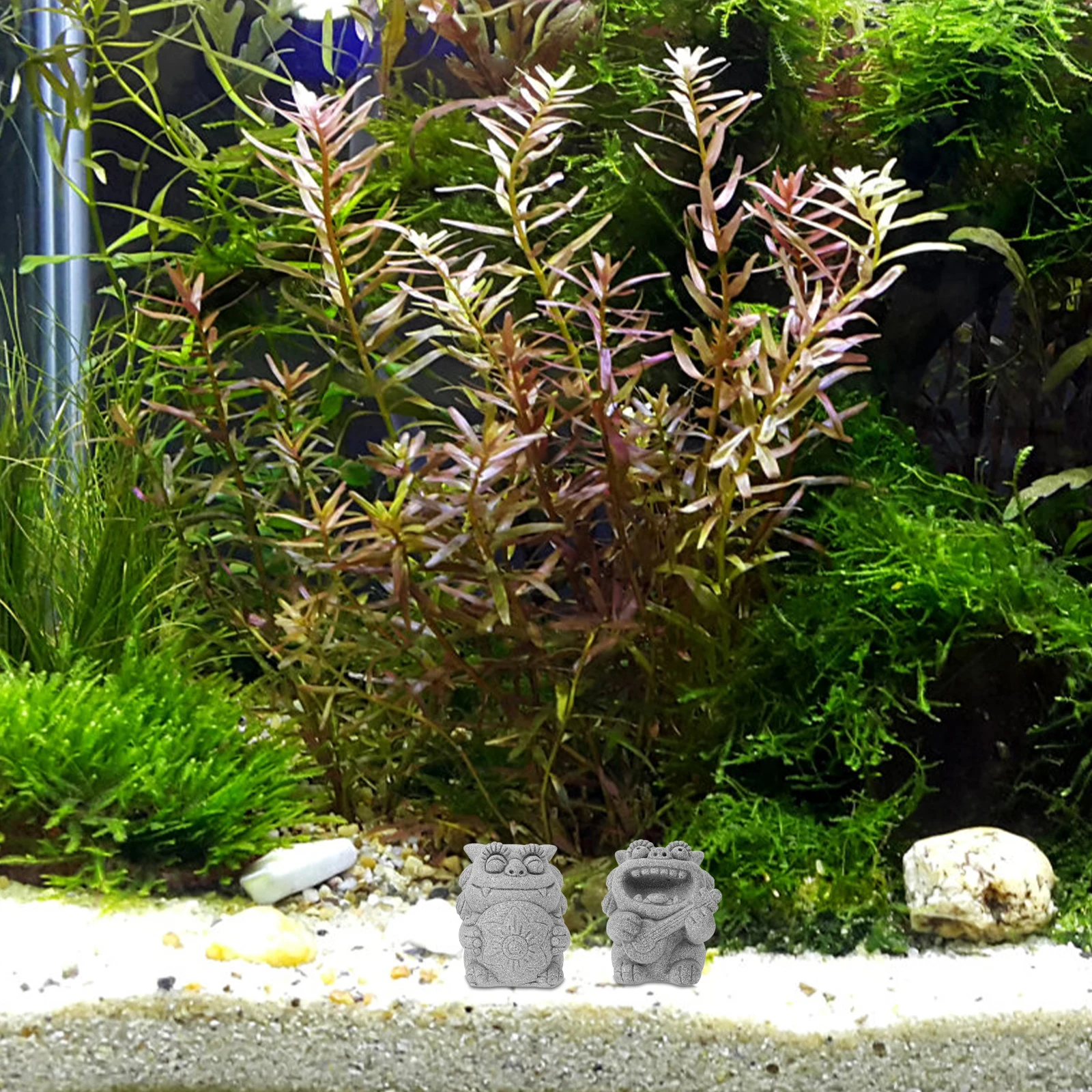 

2pcs Lion Statues Grey S stone Aquarium Statue Aquarium Decorations Bonsai naments Garden Statue Fish Tank Decor