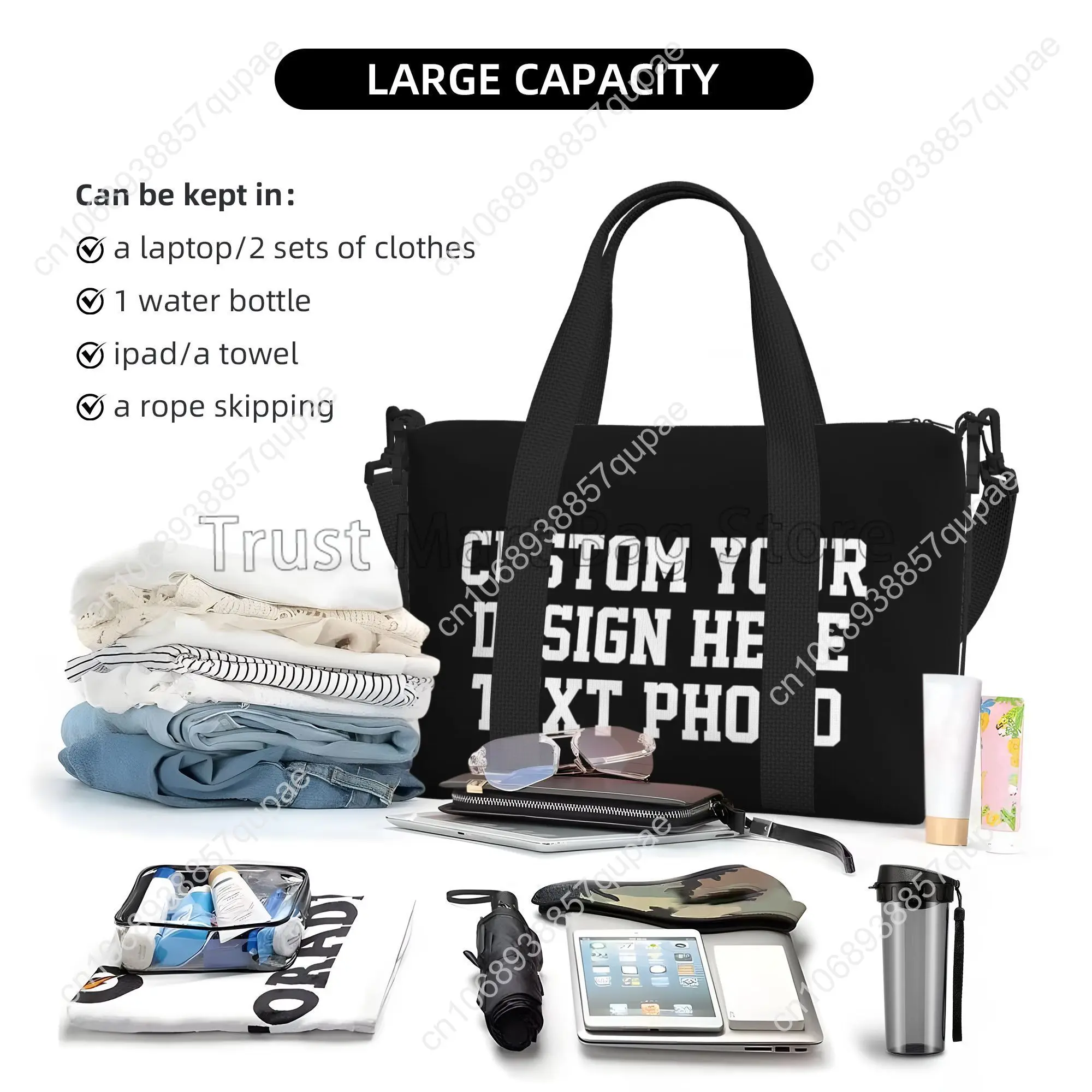 Custom Your Design Text Photo Print Duffle Bags Personalized Durable Weekender Overnight Bag for Women Men Travel Luggage Bag