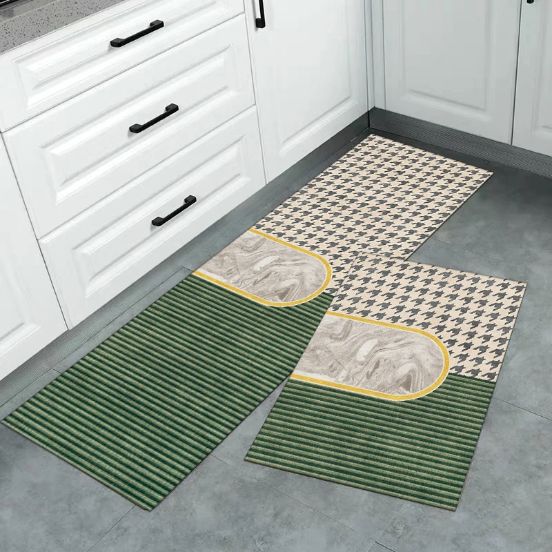 

Modern Kitchen Carpet Pvc Waterproof Oil-proof Leather Floor Mat Long Anti-slip Rug Simple French Morandi Wash-free Foot Mats