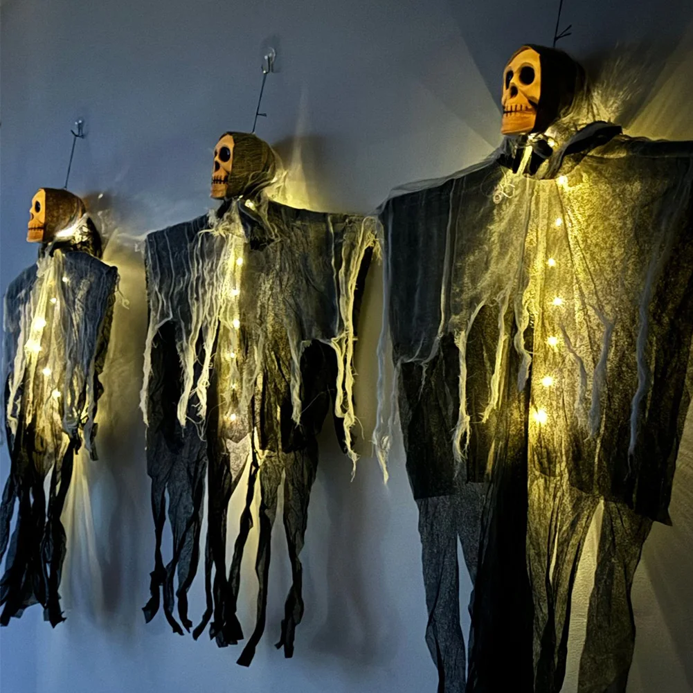 هالوين متوهجة هيكل جمجمة الشاش معلقة شبح المنزل في الهواء الطلق حديقة الديكور هالوين حفلة الرعب شبح الدعائم 2025
