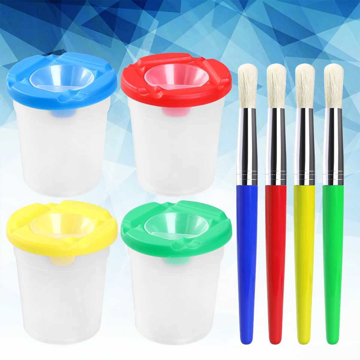 

4 Colors Children's Paint Brushes and Pigment Cups Set Durable Watercolor Brush Set Kids Painting Tool Practice