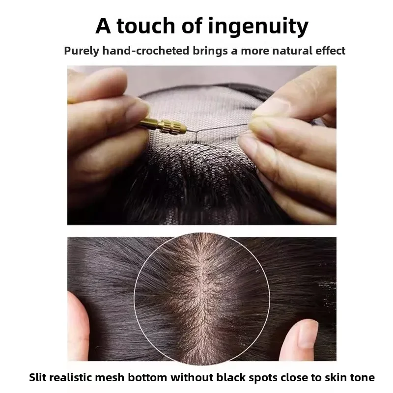 6*8/7*9 Machine Toupee for Men Swiss Lace Human Hair Wigs Clips on Hair 100% Real Human Hair System Replacements Natural Color