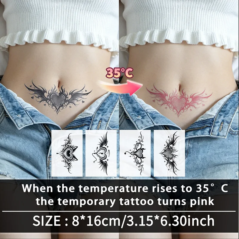 Succubus Temperature-Activated Temporary Tattoos, Long-Lasting Waterproof，Color Changes with Heat,For Women Chest, Leg, Waist