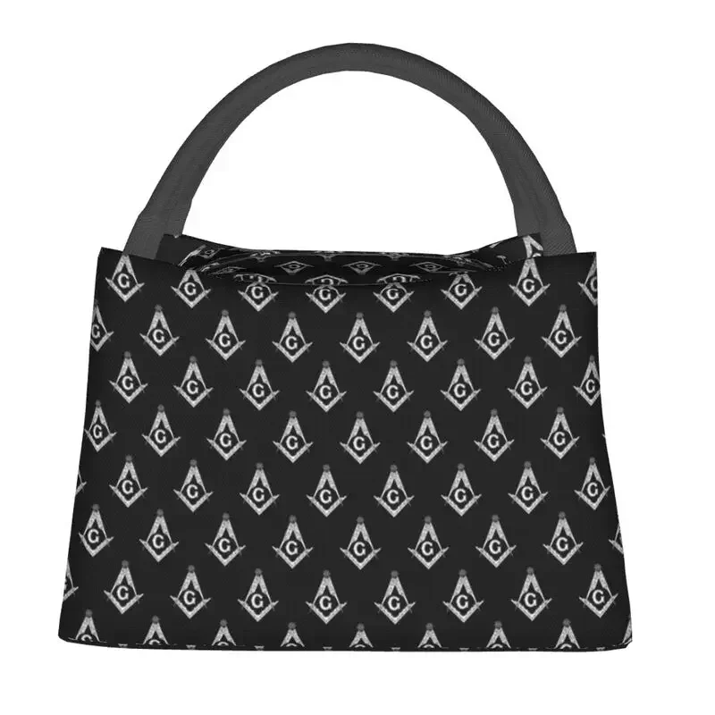 Masonic Pattern Thermal Insulated Lunch Bags Women Freemason Symbol Resuable Lunch Tote Work Travel Multifunction Meal Food Box