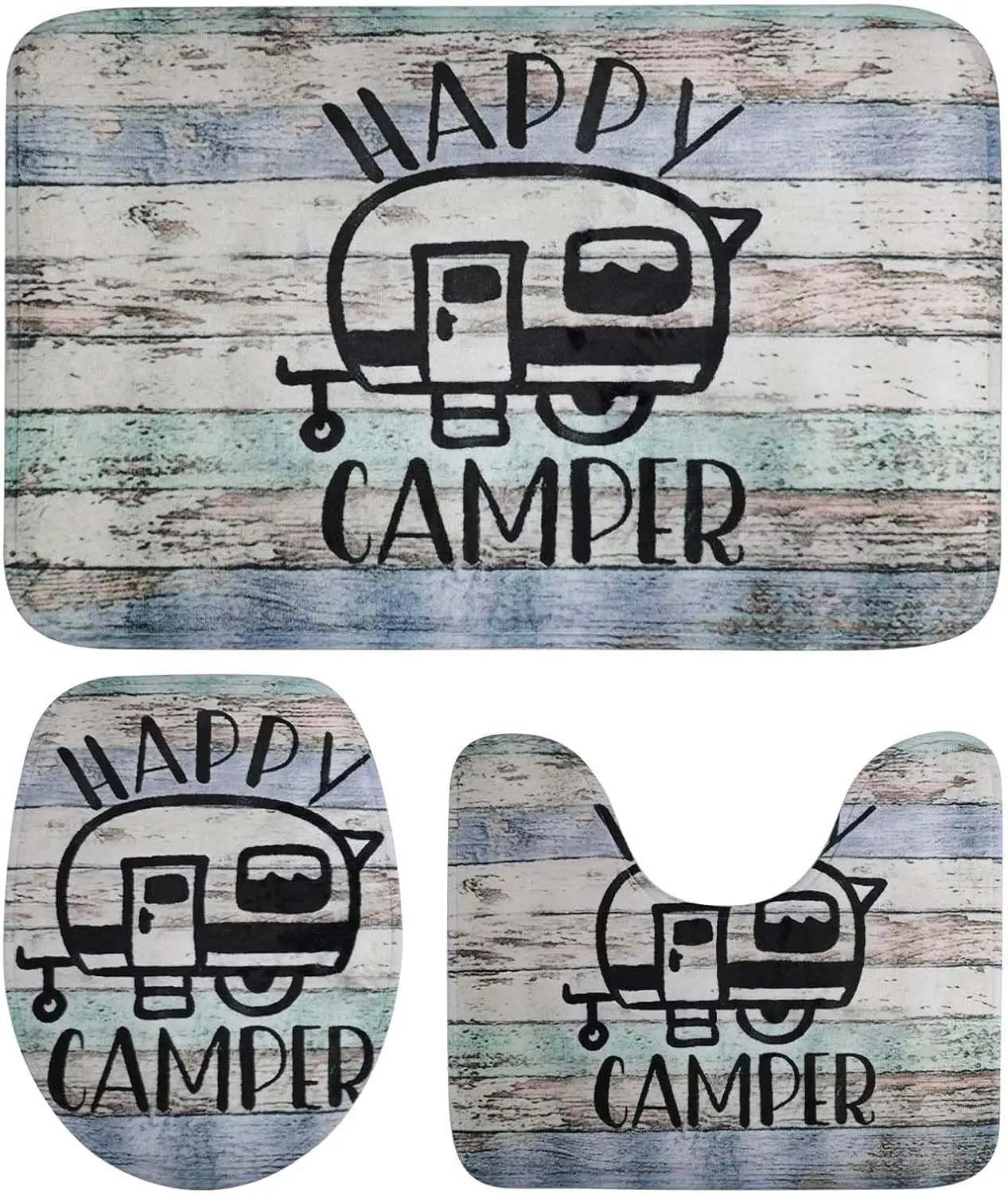 

Набор ковриков для ванной Happy Camping из 3 предметов, контурный коврик + чехол на сиденье унитаза, супермягкий нескользящий впитывающий коврик для душа в ванной комнате