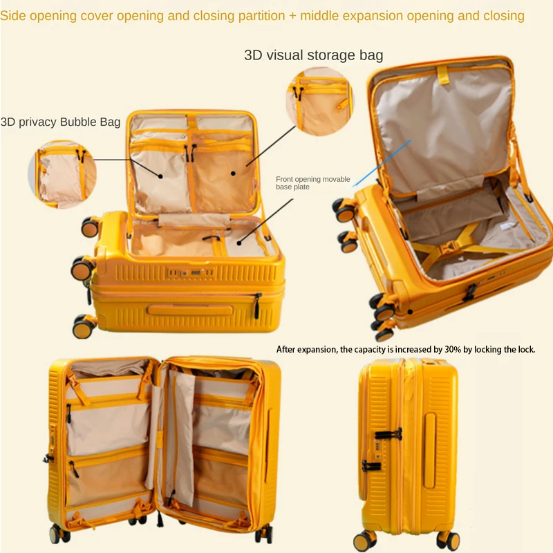 

Дорожный чемодан Легкий чемодан с передним открытием Визуализация для хранения Расширение Чемодан на колесиках 20 дюймов Ручная кладь Высокая эстетика