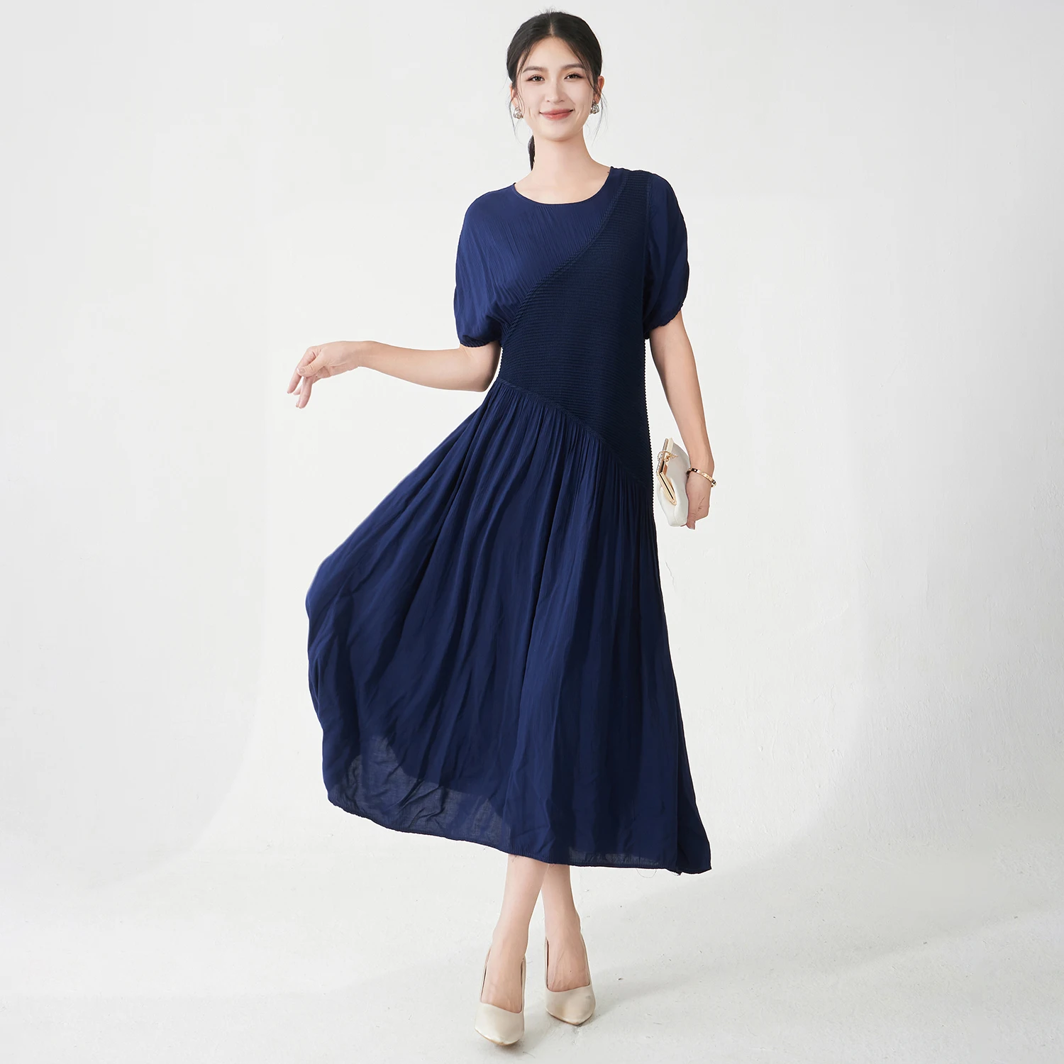 

Women's Elegant Dress 2025 Latest Summer Stretch Casual Dress Miyake Pleated Dress Polyester Fabric Free Size