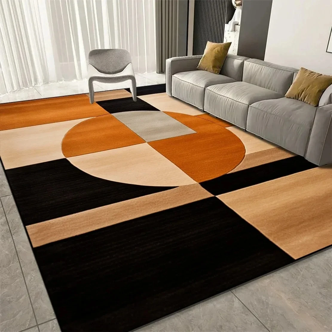 Modern Geometric Color lock Rectangle Area Rug,Abstract Circle Patchwork Printed Floor Carpet,Minimalist Living Room Decor