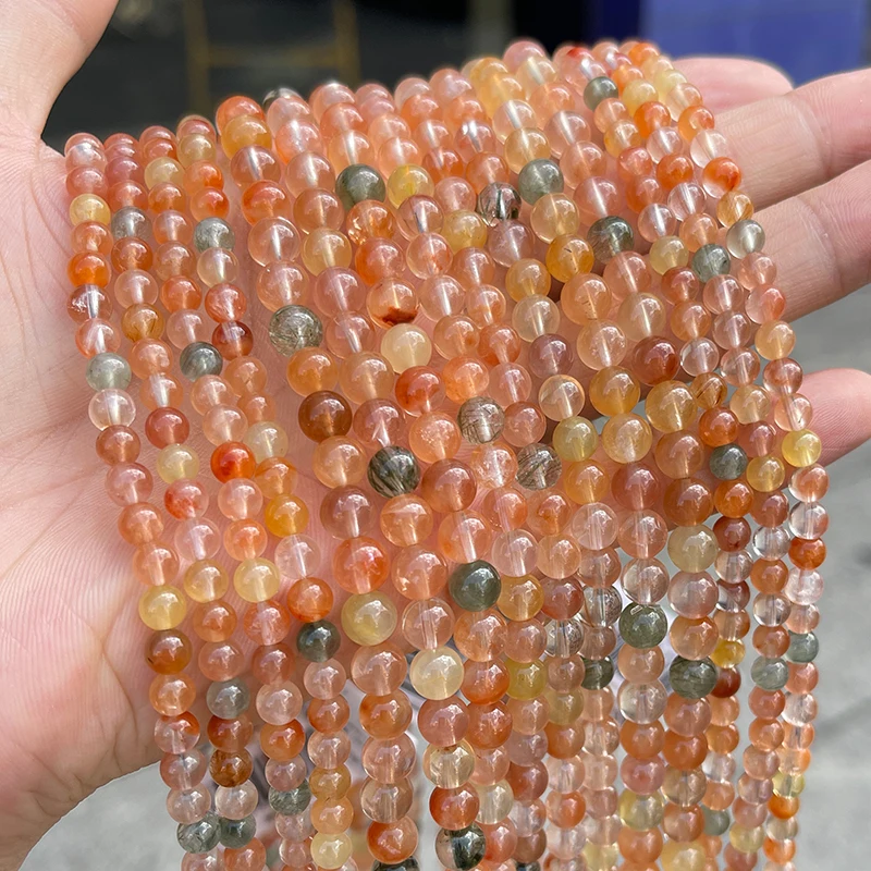 7A Natural Multicolor Rutilated Quartz Bead Round Loose Spacer 4 5 6mm Pick Size For Jewelry Making DIY Necklace Bracelet