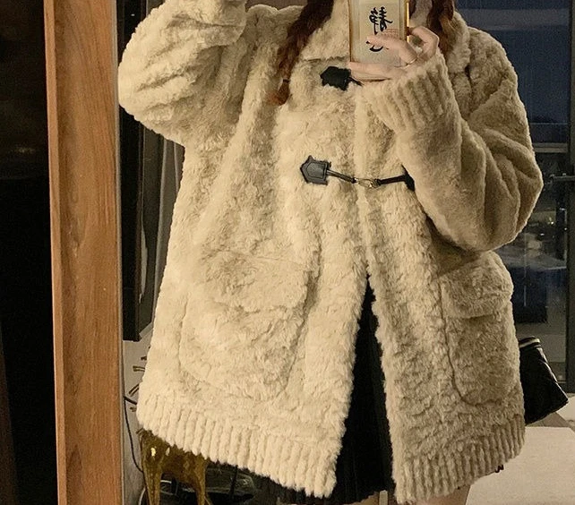 

Collar Lambhair Women's Winter 2025 New Loose and Thick Plush Cotton Clothing