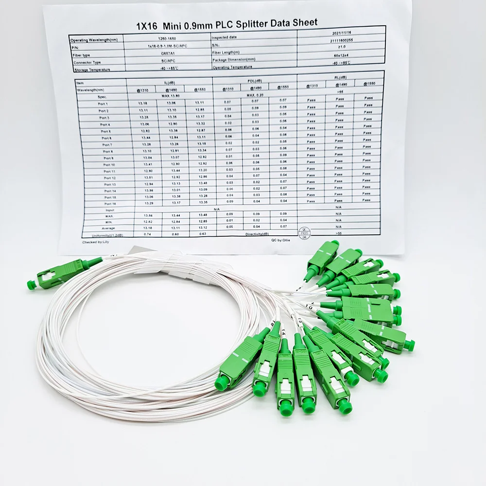 

10 PCS 1X2 1X4 1X8 1X16 1X32 PLC SC APC SM 0.9mm G657A1 PVC 1m FTTH PLC Splitter Fiber Optic Splitter