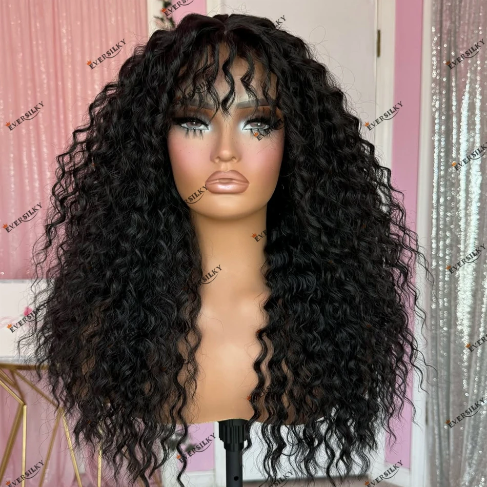 

Индийские волосы Remy Jet Black, человеческие волосы, волнистая бахрома, полные парики шнурка для чернокожих женщин, плотность 200, парики фронта шнурка с челкой S/M/L