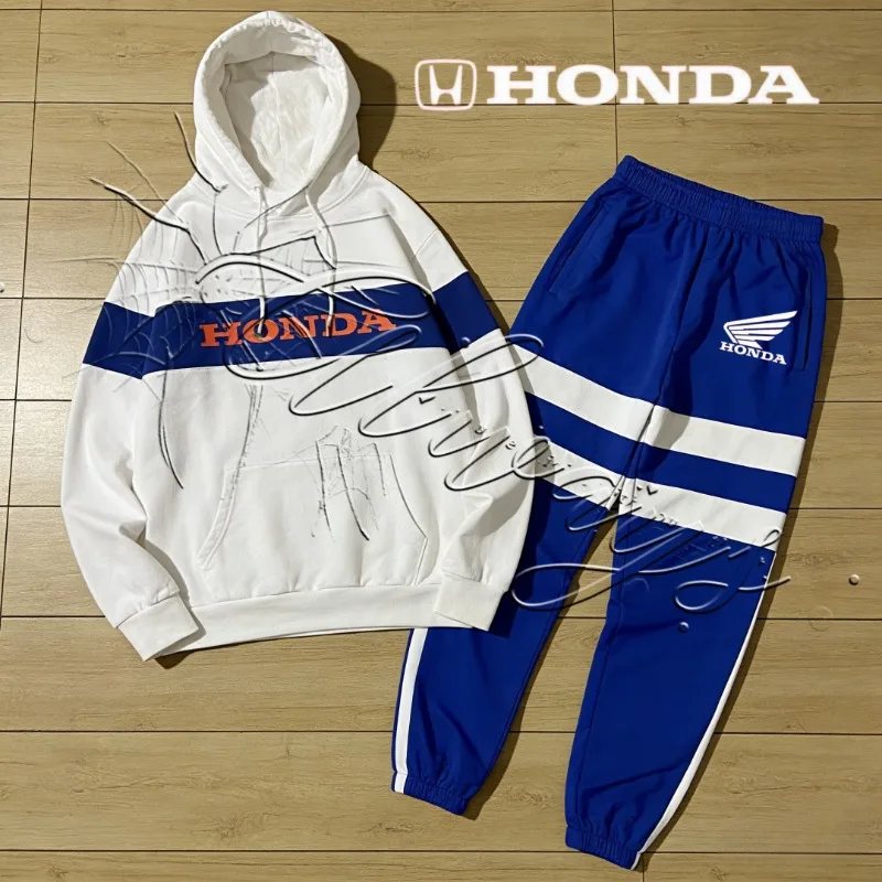 

2026 Fashion Motorcycle Suit Honda Racing Enthusiasts Outdoor Sports Warm Hoodie Pants Two Piece Set Men's MOTO Off Road Set