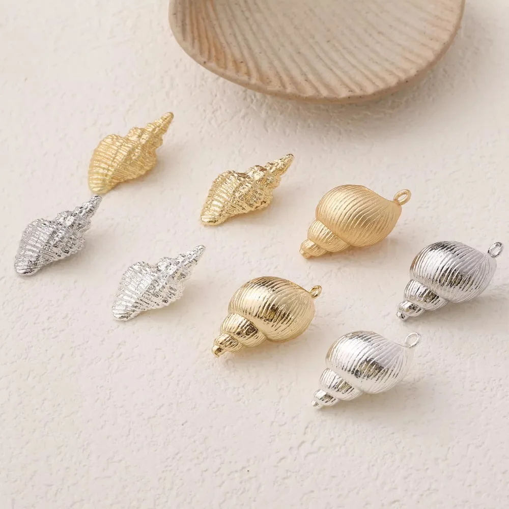 Breloques en forme de conque délicate, 4 pièces, boucles d'oreilles, fabrication de bijoux, fournitures de boucles d'oreilles, bricolage en laiton plaqué or 14 carats, accessoires