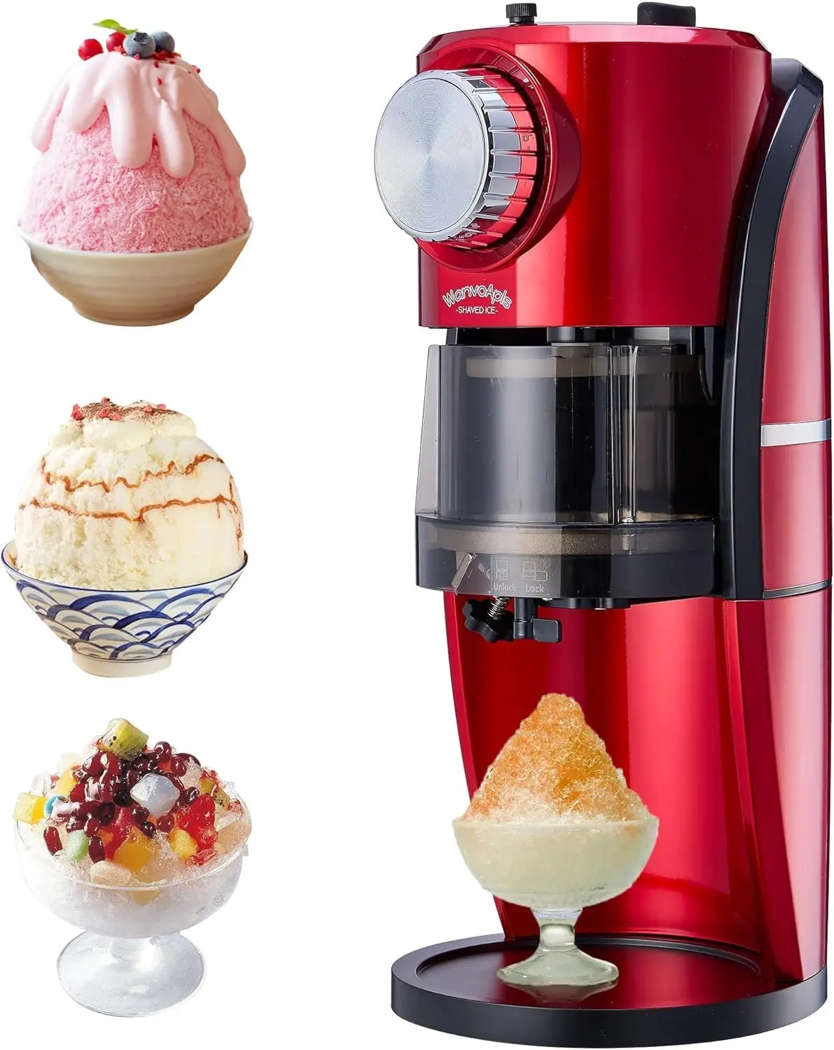 

Retro Red Shaved Ice Machine for Homemade Snow Cones and Slushies, Adjustable Stainless Steel Blade with 2 Reusable Ice Molds