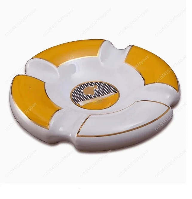 Luxury Classic Round Cigar Ashtray Holder Cohiba High-End China Ceramic 4 Slots Ceramic Ashtray Cigar Smoking Sets Accessories!