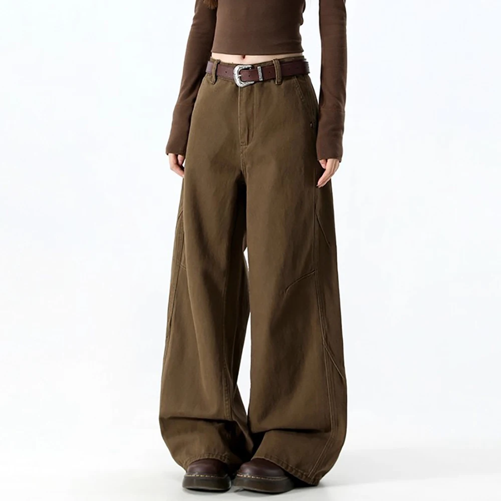 

Vintage Casual Pants for Women Solid Color Washing Straight Bottom Summer Wide Leg Loose Jeans Cleanfit Trousers American