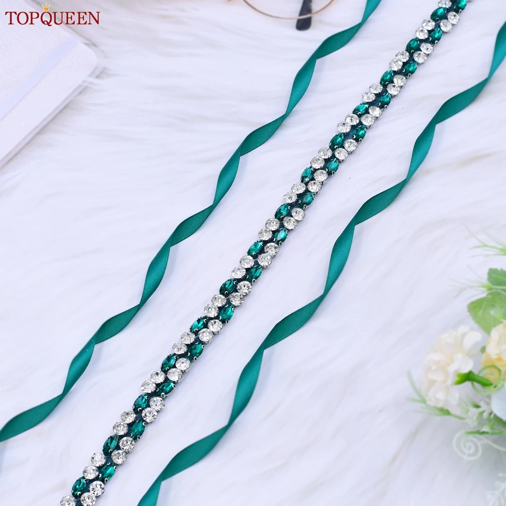 TOPQUEEN Multiple Styles Green Belt With Diamonds Bridal Wedding Accessories Emerald Rhinestone Women'S  Evening Girdles S07