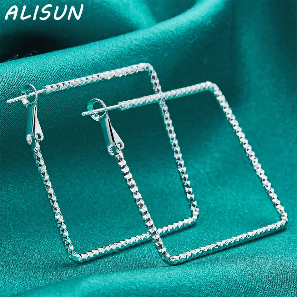 ALISUN 925 فضة 50 مللي متر ساحة هوب أقراط للنساء مجوهرات الأزياء سحر نعمة الزفاف المشاركة اكسسوارات