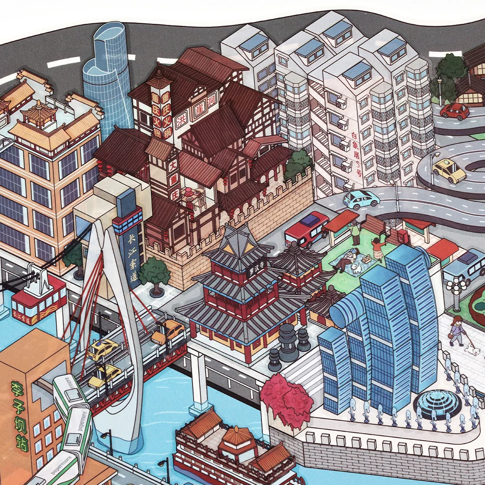 Kawaii 3D grote stad hoekscènestickers DIY handgemaakte stapelen creatieve plakboekstickers