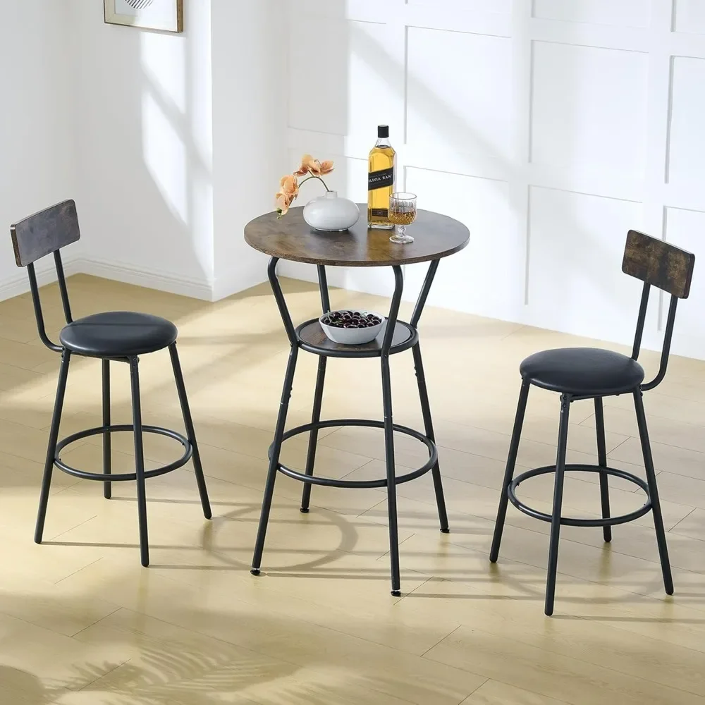 

Round Bar Table and 2 Chairs Set, Counter Height Two-Level Circle Dining Table Set for 2 with Storage, for Bars, Dining Tables