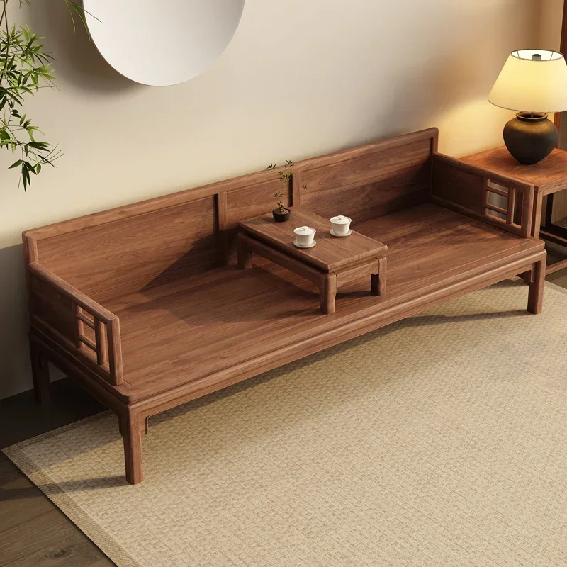 South American Walnut New Chinese Solid Wood Arhat Bed Small Apartment Combination Minimalist Sofa Living Room Zen