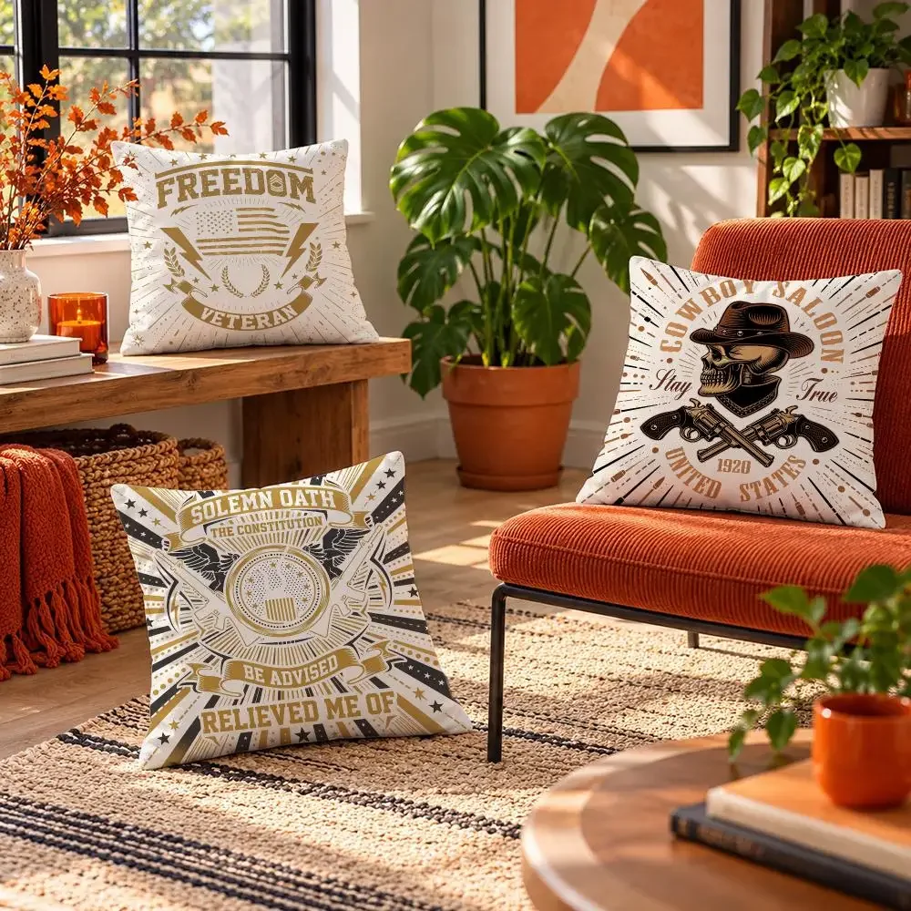 art American Hardcore Motorcycle Badge Cushion Cover Short Plush Throw Pillow Cover Soft Cozy Cushion Case for Sofa Bedroom Home