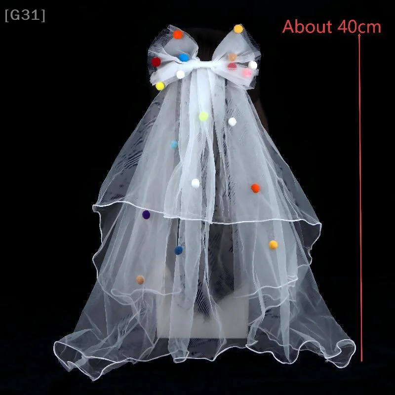 White Bow Tulle Bridal Veil With Hair Clip Wedding Bachelorette Hen Party Veil Hair Clip Hair Accessories Photoshoot Props[G31] view 6