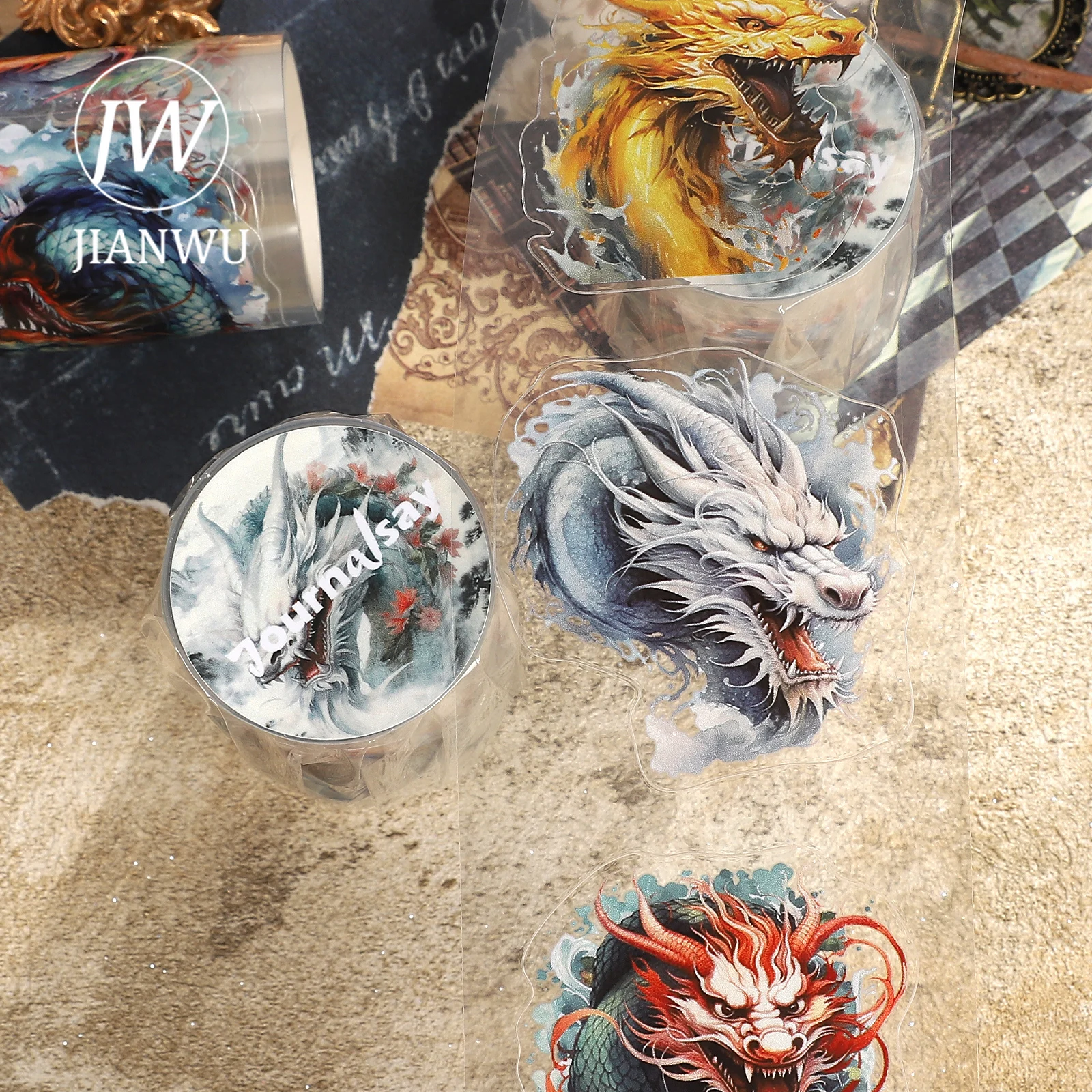 JIANWU 60 مللي متر * 200 سنتيمتر خمر التنين الصيني المشهد المواد الكولاج سجل القصاصات PET الشريط الإبداعية مجلة بها بنفسك مجلة القرطاسية #5