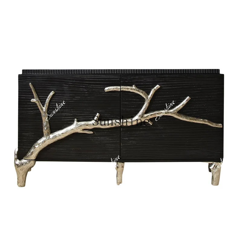 Neoclassical entrance light luxury shoe cabinet integrated partition TV high solid wood carving decoration  FT