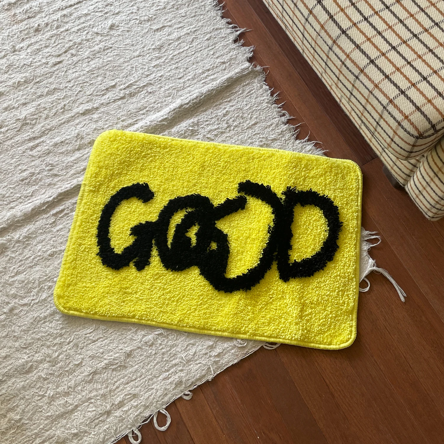 Yellow Tufting Letters Good Bathroom Mat Carpet Area Rug Bathmat Floor Tub Side Absorbent Anti Slip Pad Home Decor 40x60cm