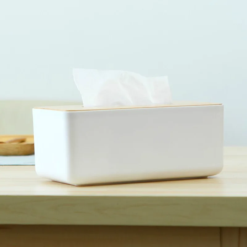 Plastic Tissue Box Wooden Lid Square Napkin Holder Container Wet Tissue Paper Dispenser Case Modern Home Car Organizer