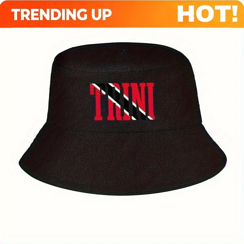 Customization Trinidad & Tobago Trini Pride Flag Bucket Hat - Bold TRINI Lettering With Red, White & Black Stripes, Funky Fisher
