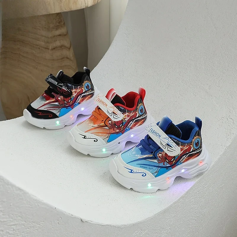 

Stylish Spider-Man Boys Light Up Sneakers, Breathable Soft Sole LED Sports Shoes for Kids