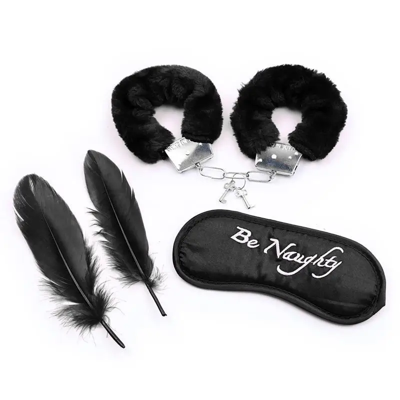 Sex Suit Sex Black Red Plush Handcuffs Blindfold Feather Three-piece Set Sex Toy Kit Sexy Shopp SM   Sex Toi for Man