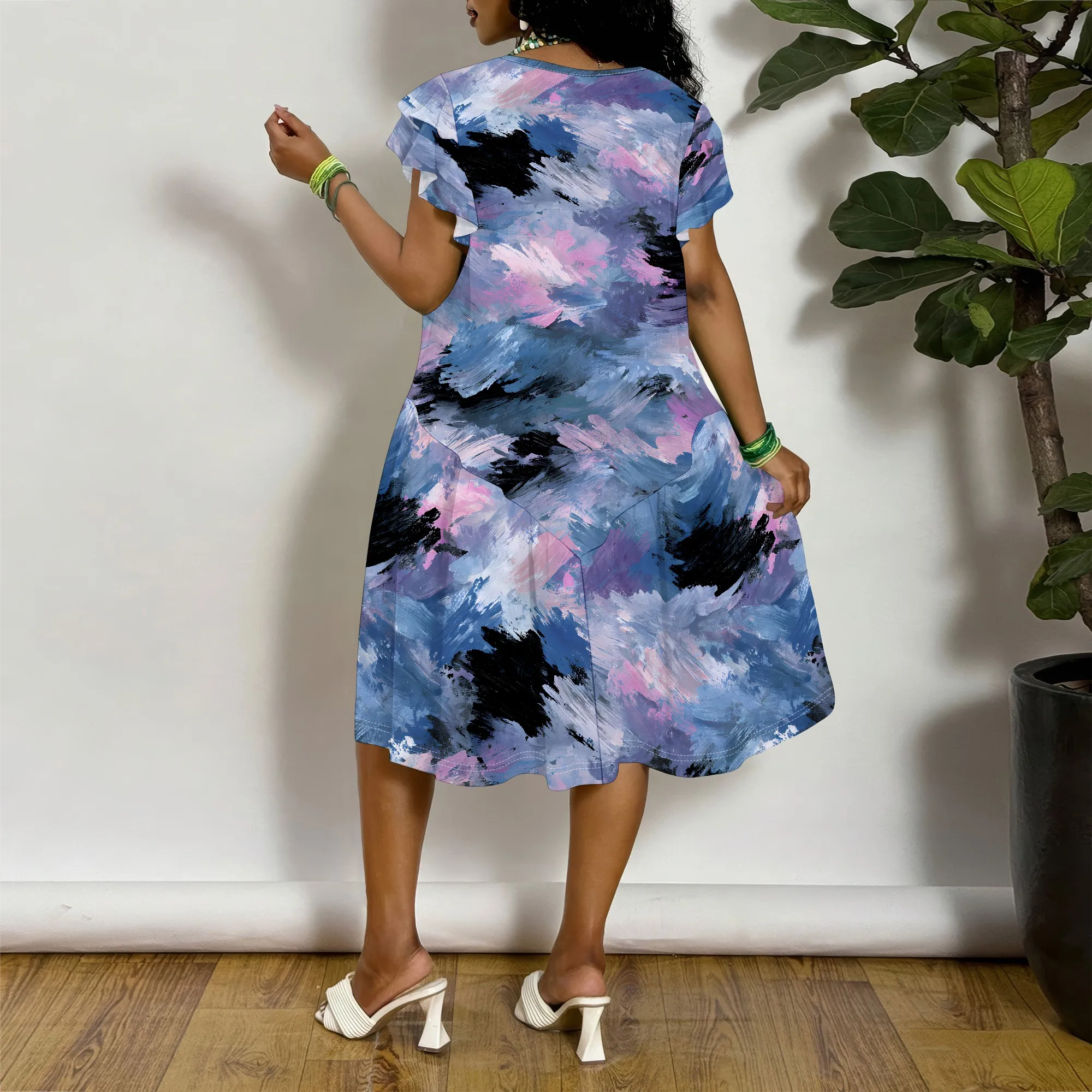 Abstract Paint Print Short Sleeve T-Shirt Dress for Women, Loose Fit Casual Summer Swing Mini Dress 4