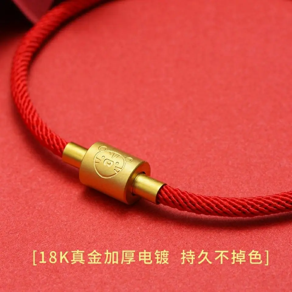 2024 New Dragon Zodiac Red Rope Bracelet Fashion Brand Birth Year Hand Woven Men And Women Couple Plated Real 24K Gold Lucky Bea