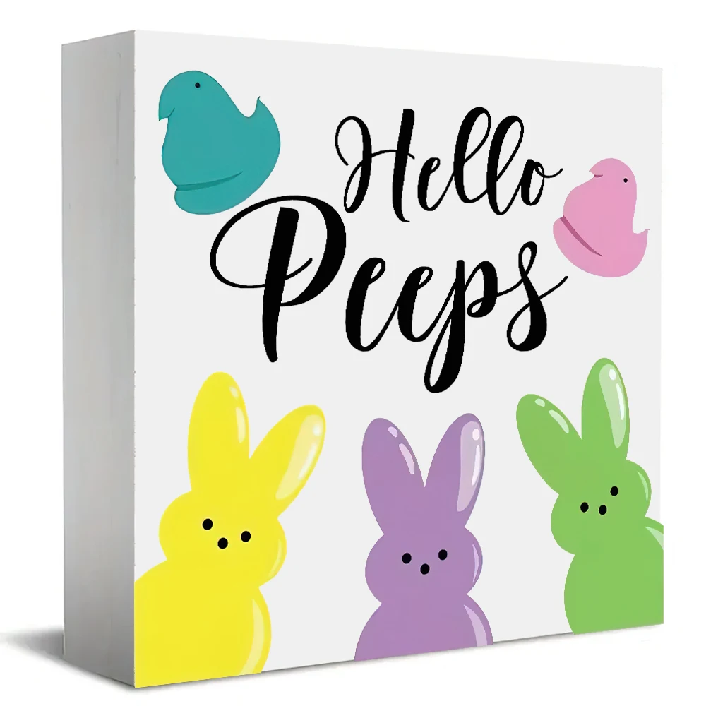 1 Piece Easter Bunny Desk Decoration - Colorful Spring Bunny Wooden Ornament with 