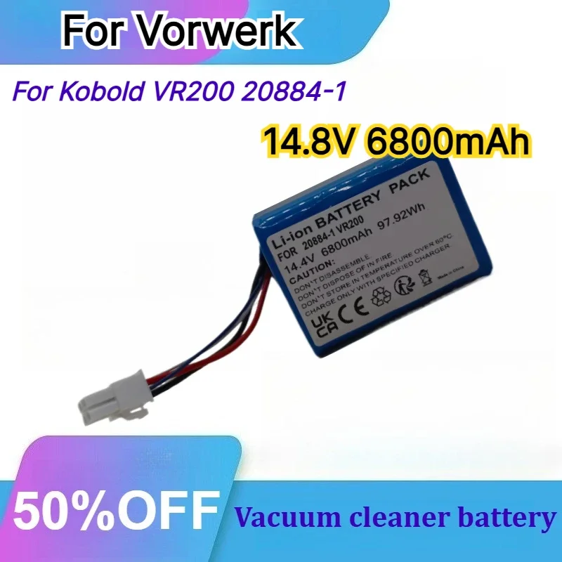 for Vorwerk Kobold VR200 (Part Number: 20884-1) Vacuum cleaner Replacement Battery 14.8V 6800mAh