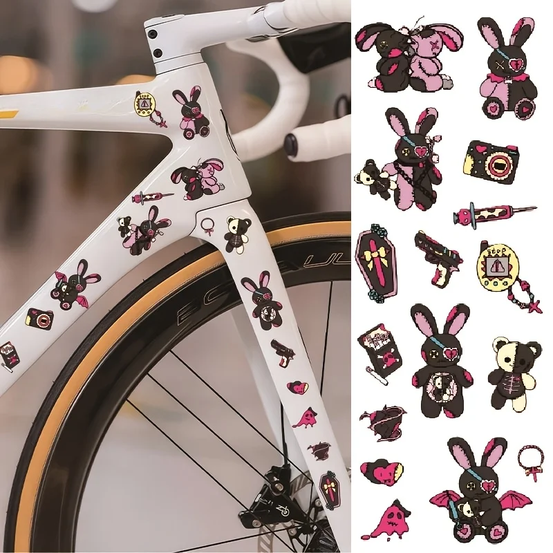 

1SET Gothic Punk Style Black-Pink Bunny & Bear Stickers Sheet Waterproof Adhesive Decals for Laptop Phone Journal Decor