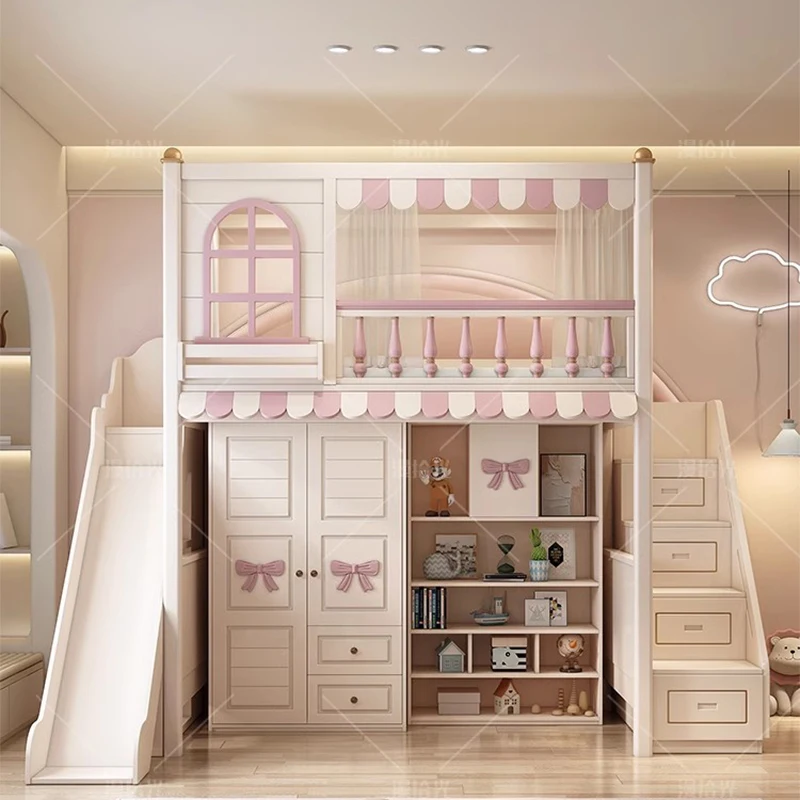 Camas de lujo para niños, almacenamiento de princesa, multifuncional, dormitorio infantil, juego de cama, muebles BL50CB