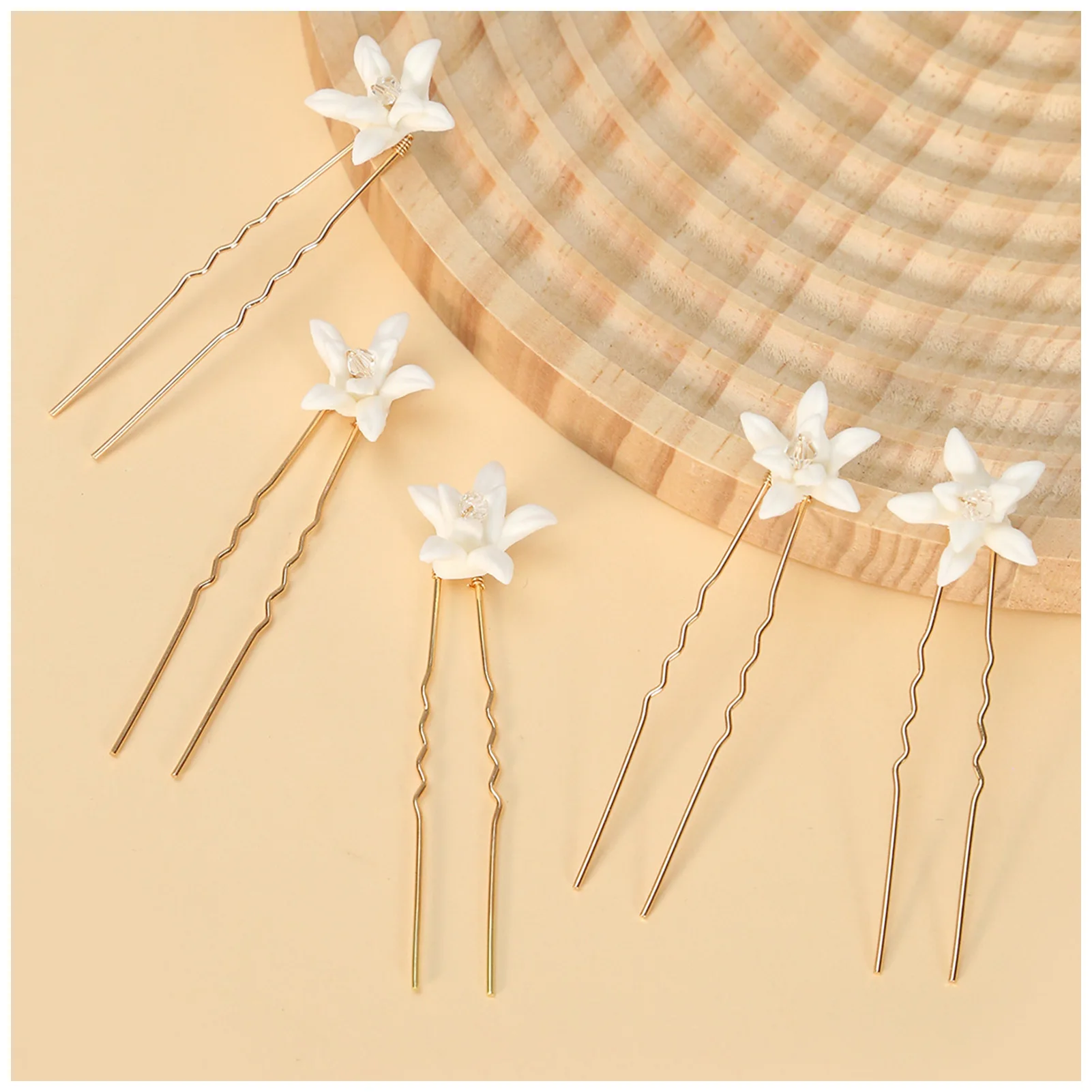 Buns Waved U-shaped Hair Pins Set Wedding Bridal White Ceramic Flowers Updos Hair Pins for Bride Bridesmaid Wedding Banquet